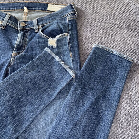 Rag & Bone Distressedβ Raw Hem Skinny Jeans Size 27 Blue High Stretch Fit - Picture 9 of 9